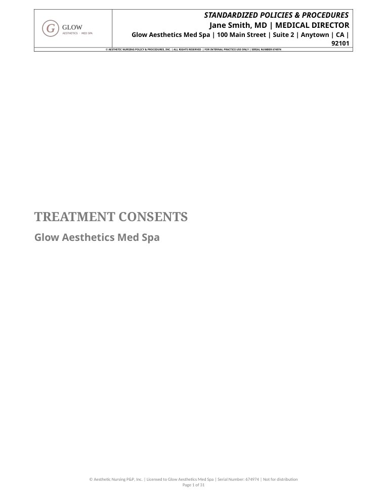 Treatment Consents add-on cover with practice header